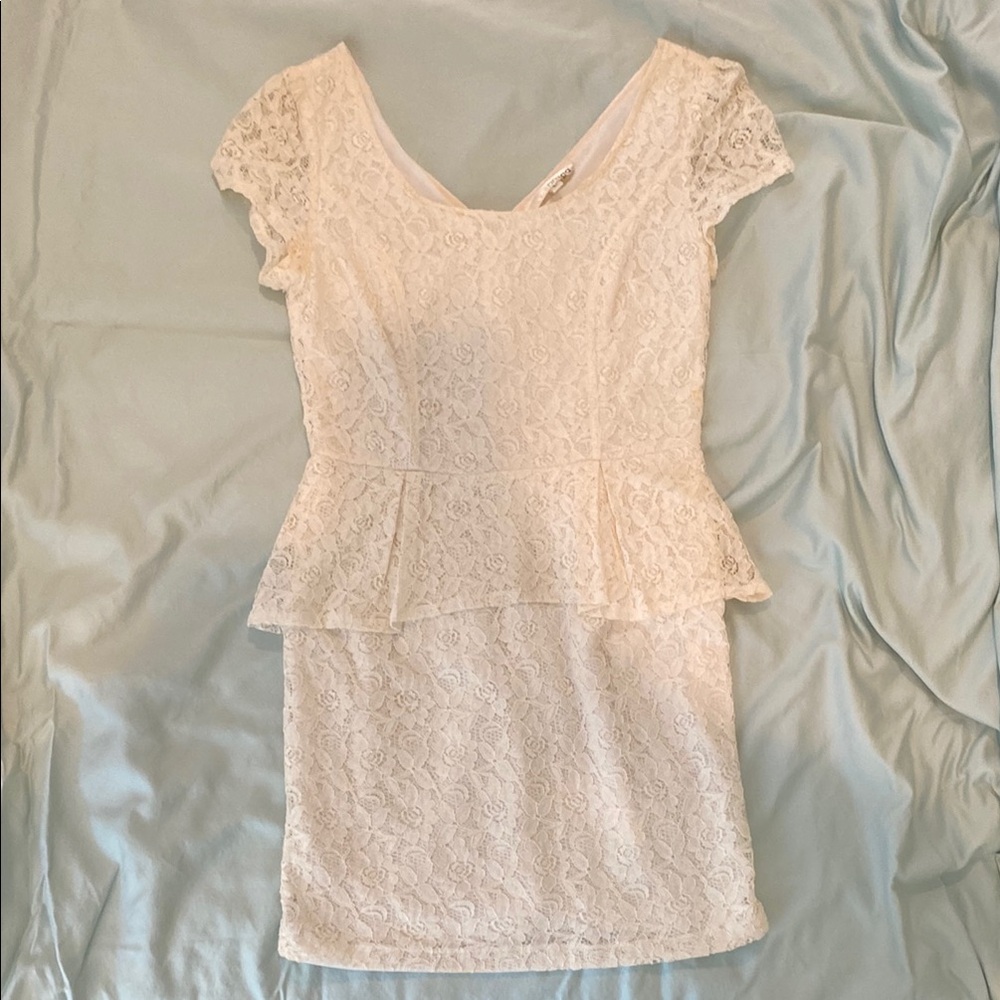 White Lace Peplum Dress by Prina